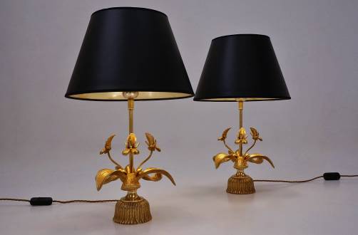 Pair `Orchid` brass table lamps by Massive Lighting, 1970`s ca, Belgian